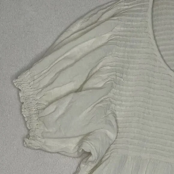 Free People Elsie Top Sz S Cream Puffy Sleeved Baby Doll Smocked Cottagecore - Picture 8 of 9